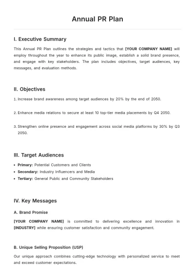Free Annual PR Plan Template to Edit Online