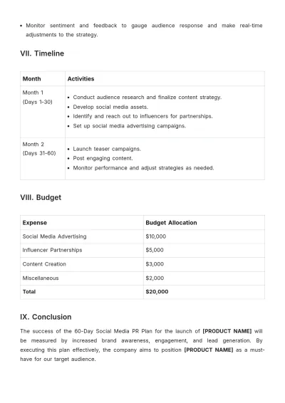 Free 60 Day Social Media PR Plan Template to Edit Online