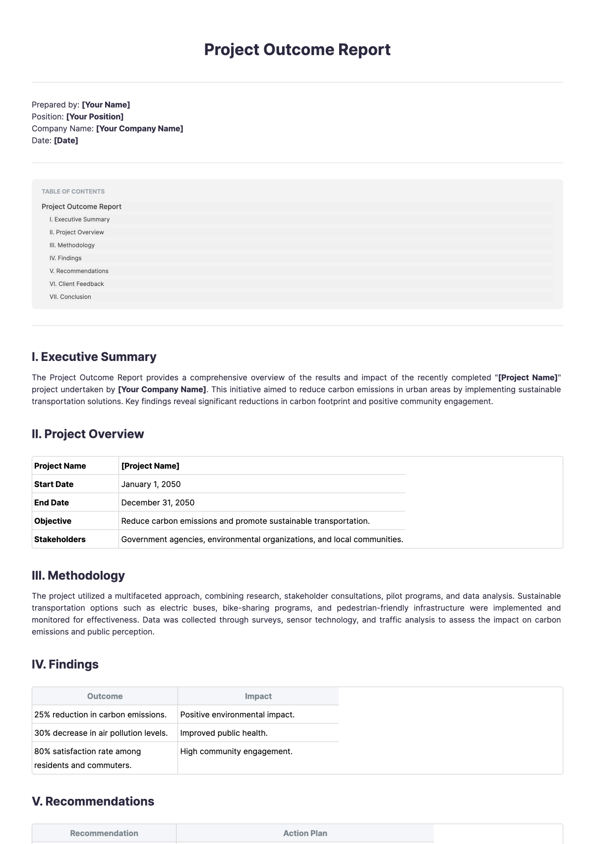 Project Outcome Report Template - Edit Online & Download Example ...