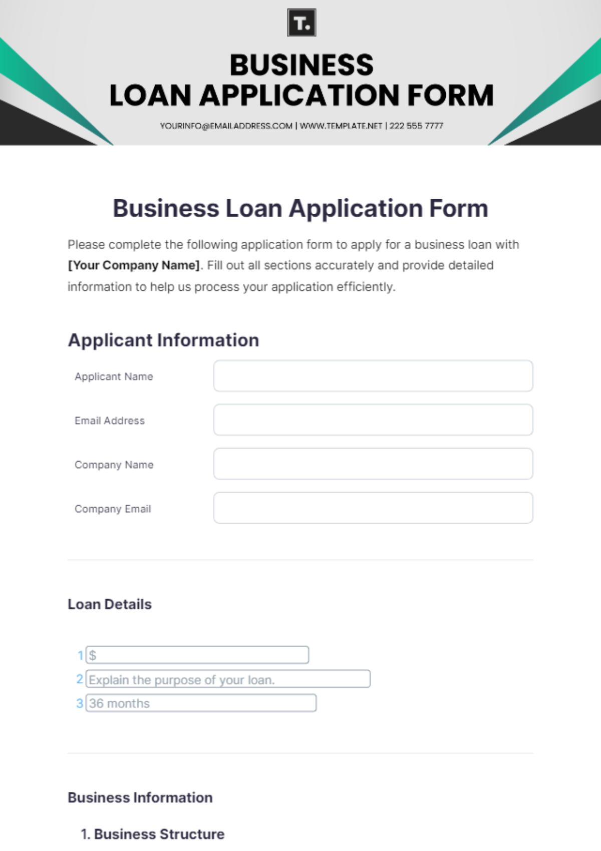 Business Loan Application Form Template - Edit Online & Download