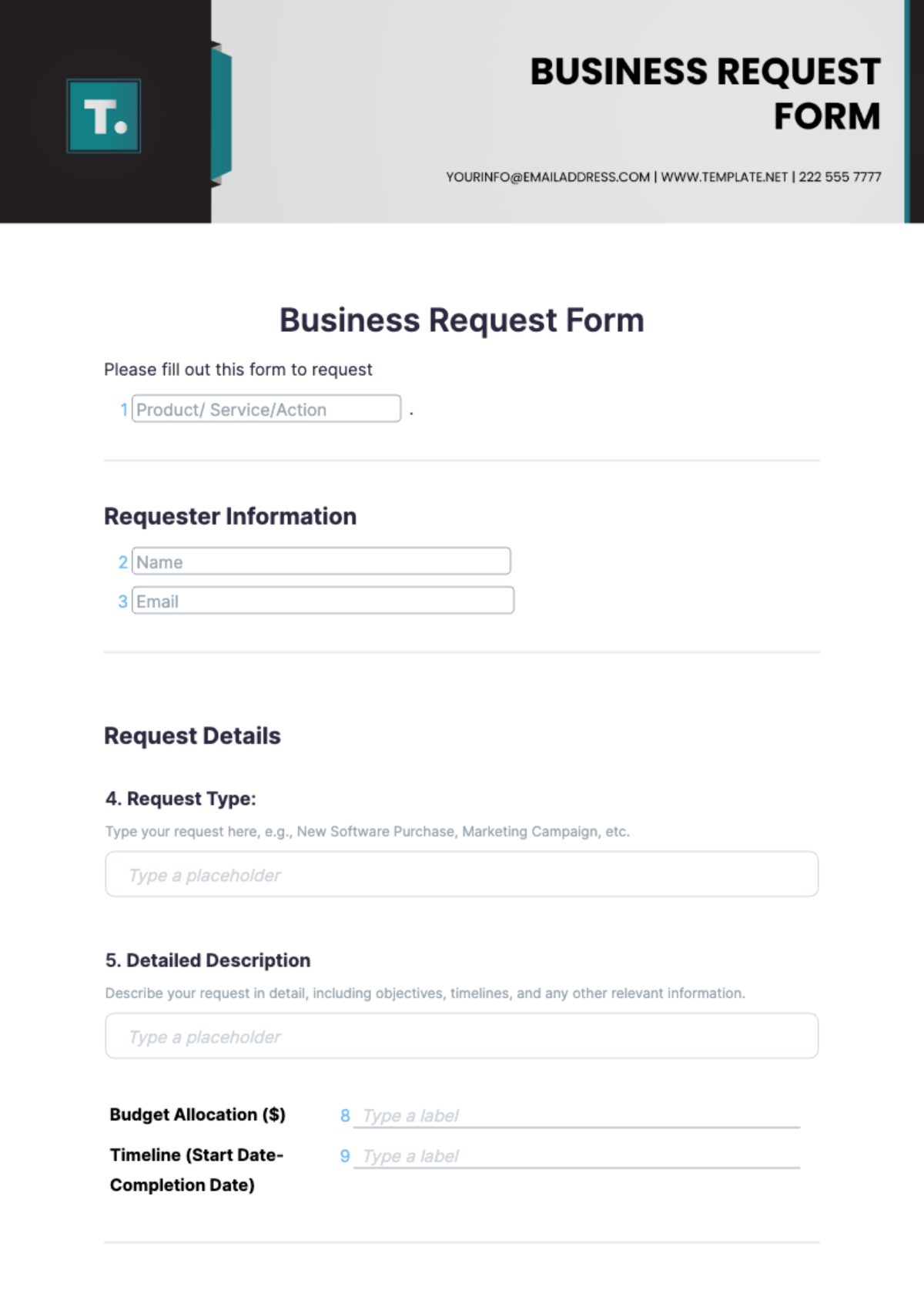 Business Request Form Template - Edit Online & Download