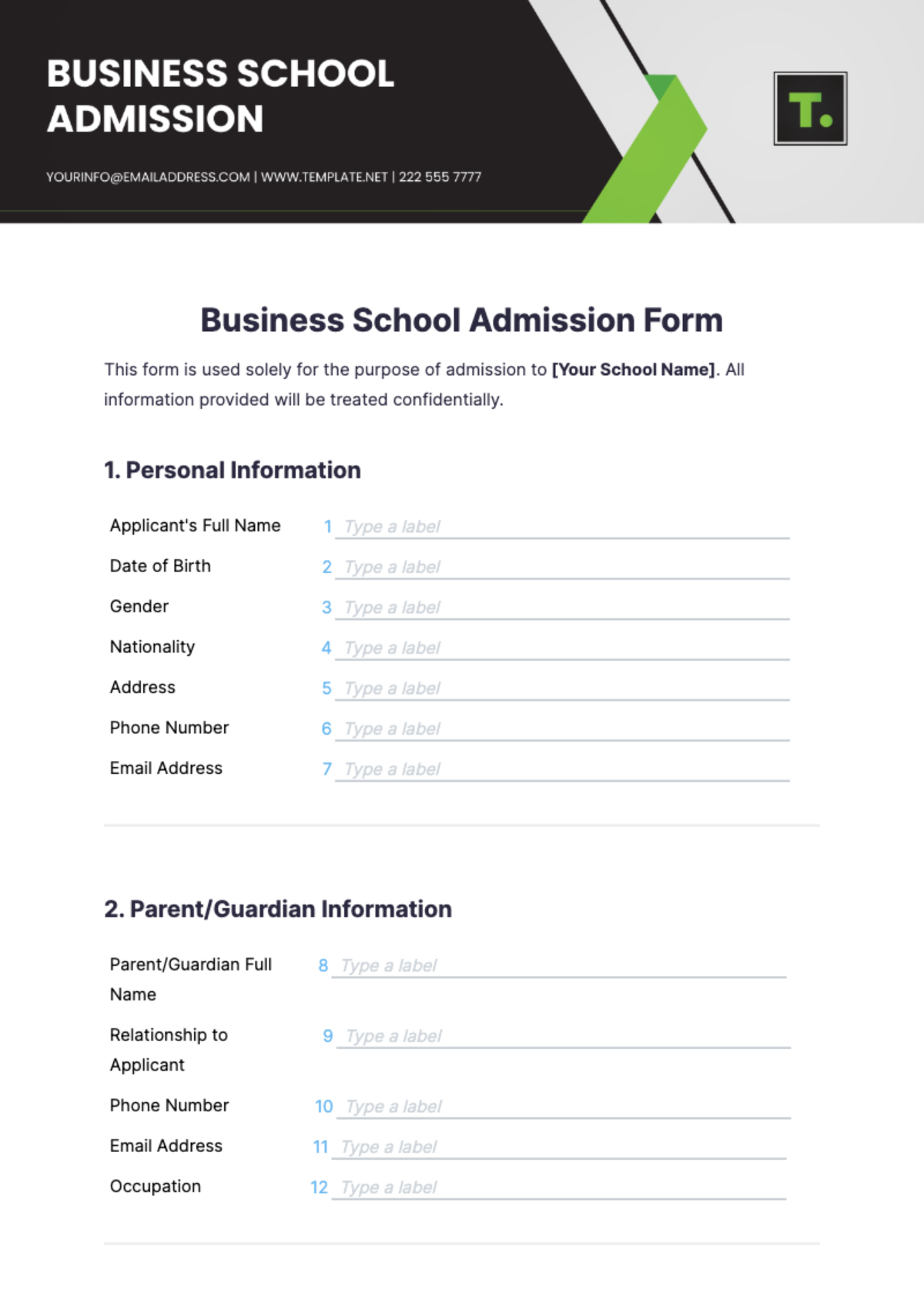 Business School Admission Form Template - Edit Online & Download