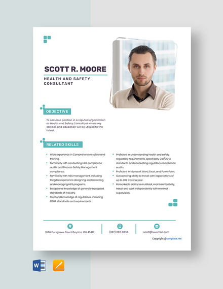 Free Health And Safety Engineer Resume Template - Word, Apple Pages ...