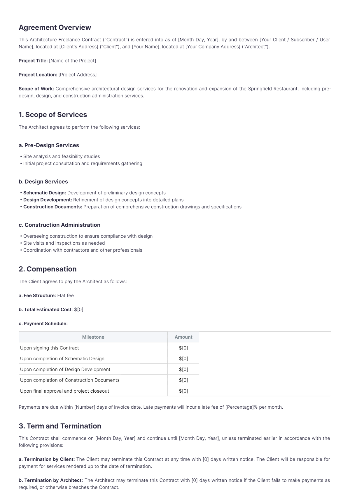 Architecture Freelance Architecture Contract Template