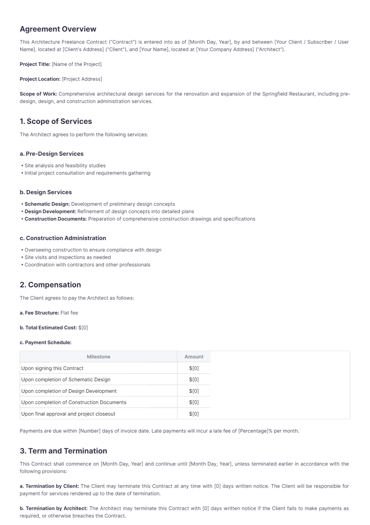 Architecture Freelance Architecture Contract Template - Edit Online & Download