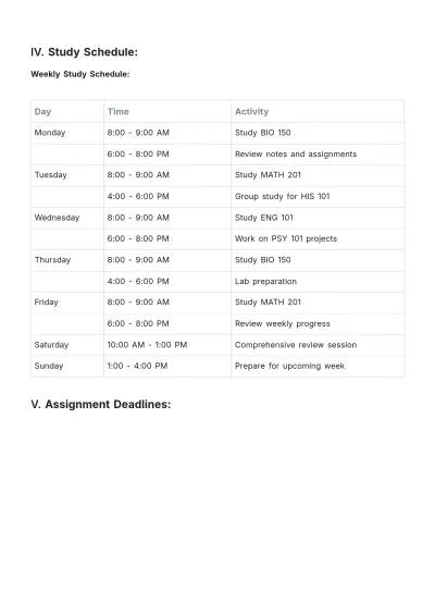 Free Academic Study Plan Template to Edit Online