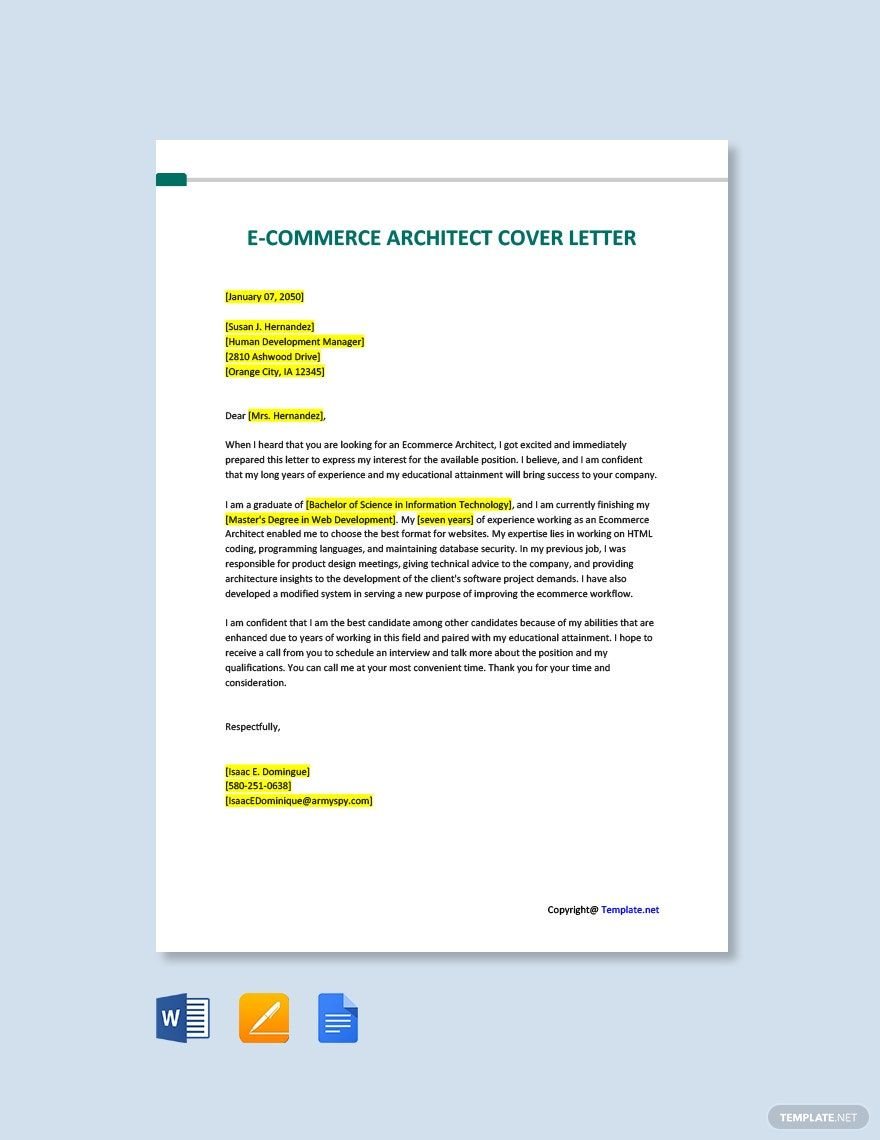 E Commerce Architect Cover Letter