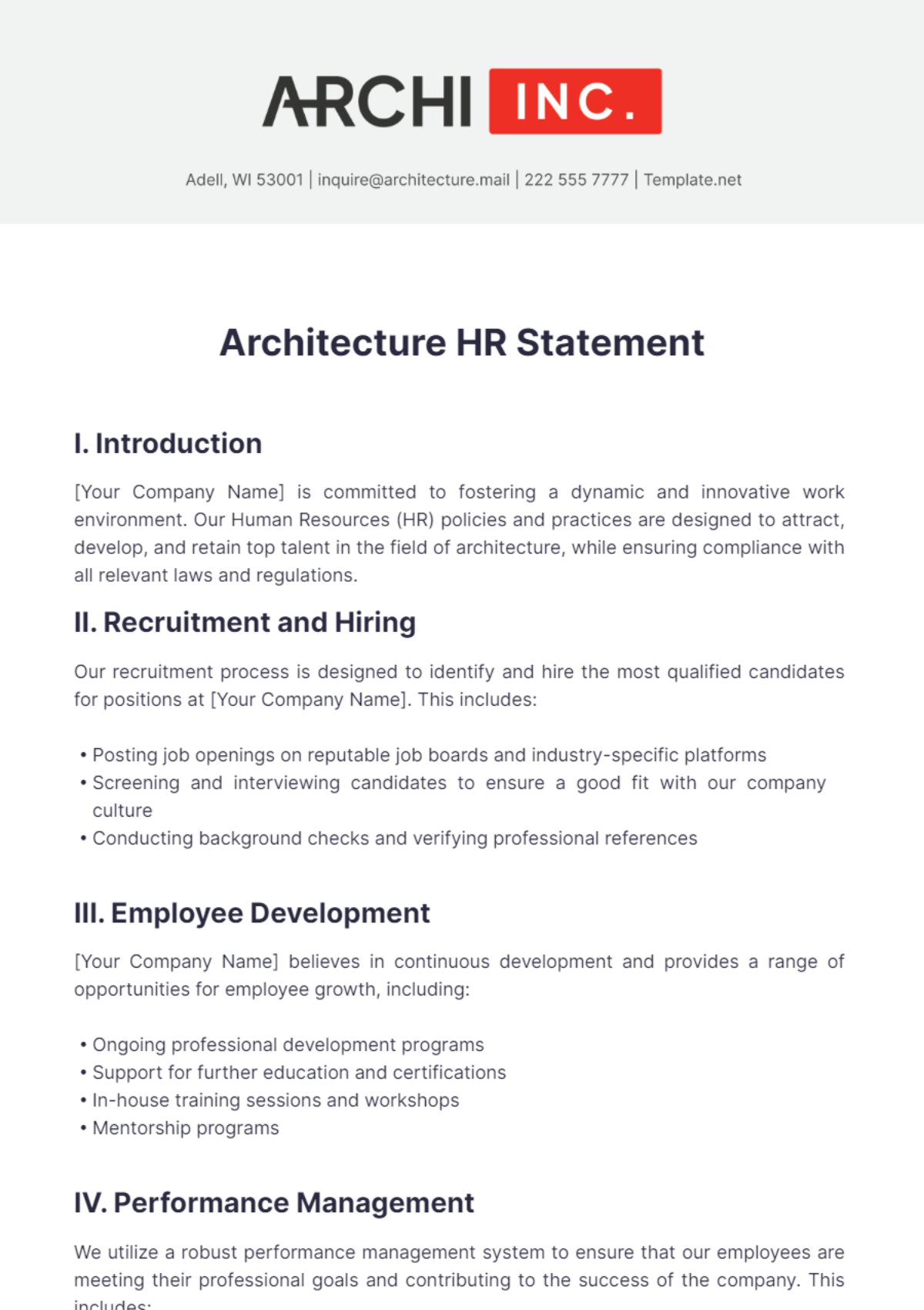 Architecture HR Statement Template - Edit Online & Download