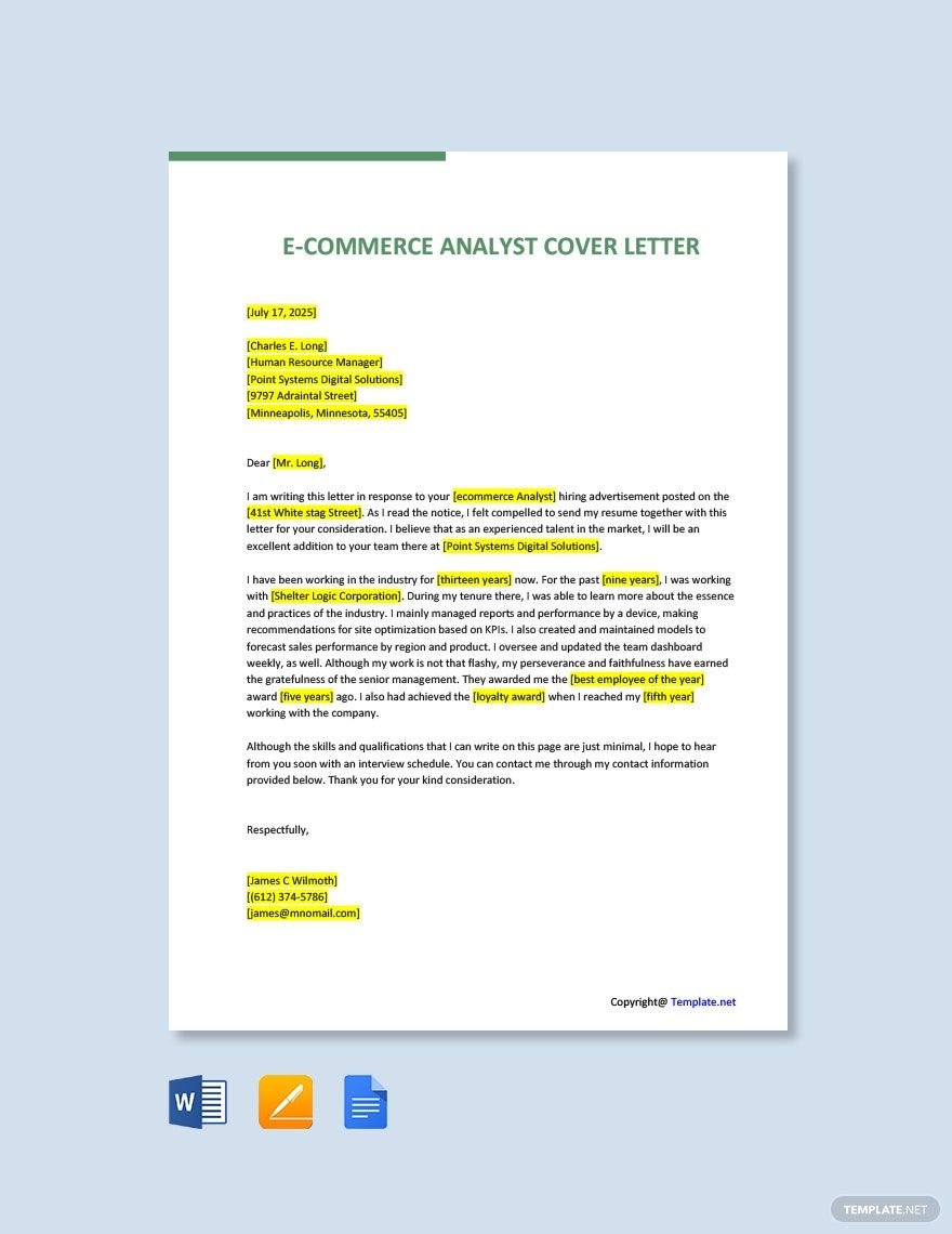 E Commerce Analyst Cover Letter
