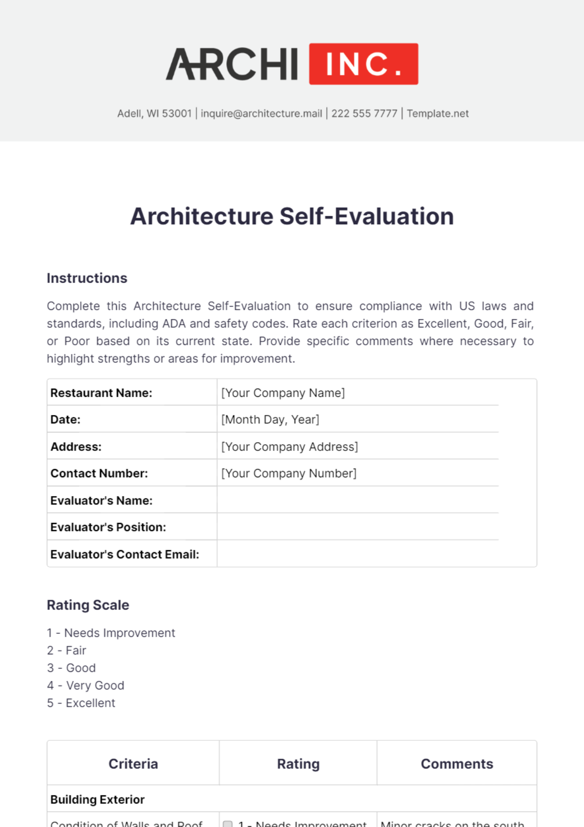 Architecture Self-Evaluation Template - Edit Online & Download