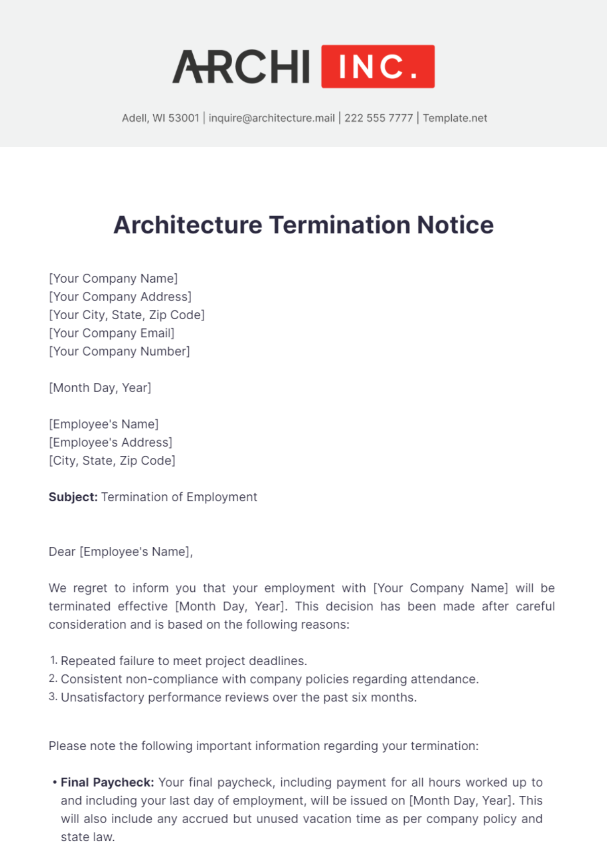 Architecture Termination Notice Template - Edit Online & Download