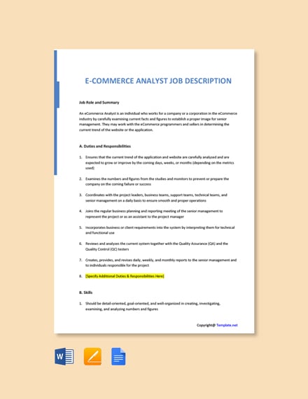 E Commerce Analyst Job Description Template [Free PDF]  Google Docs