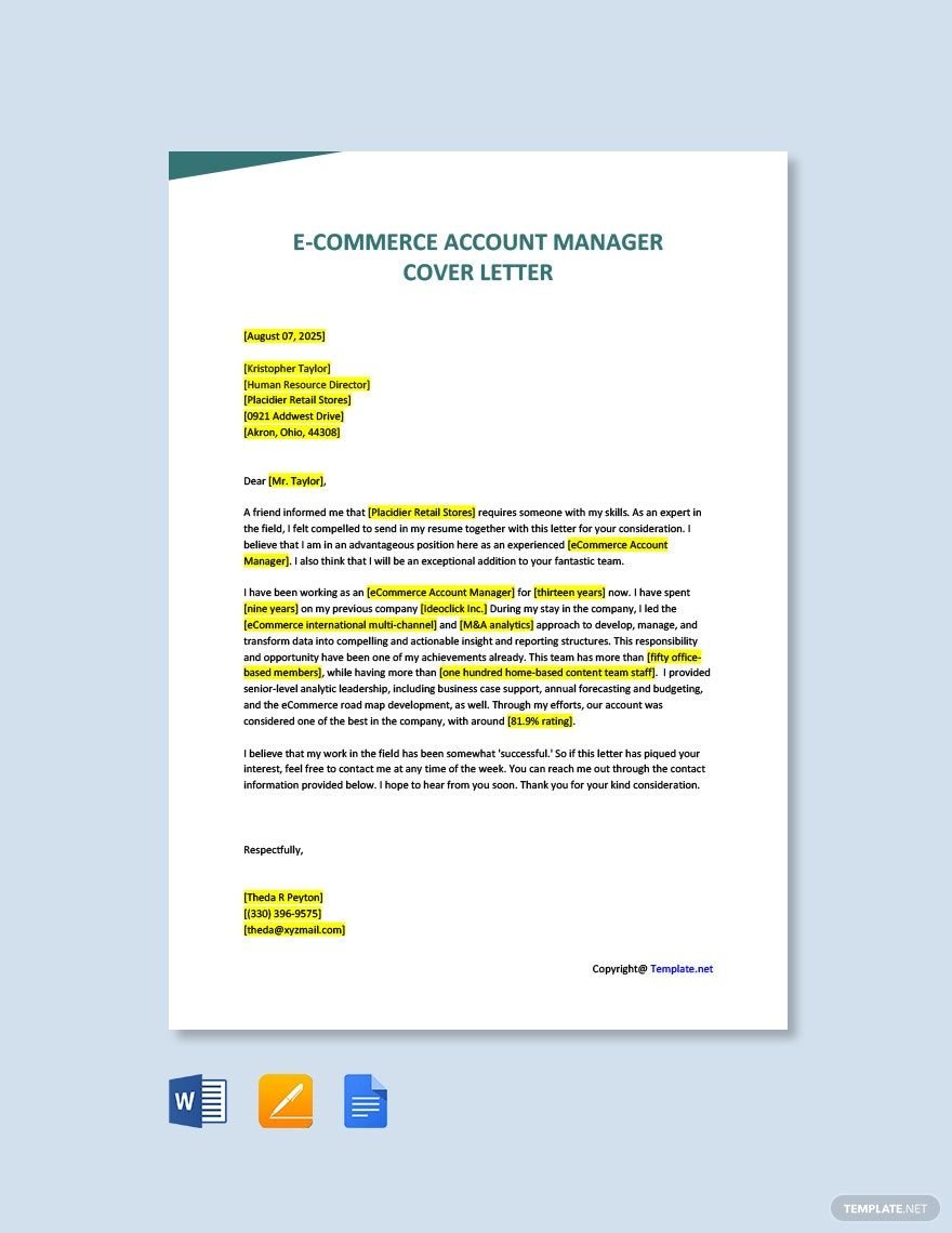 E Commerce Account Manager Cover Letter