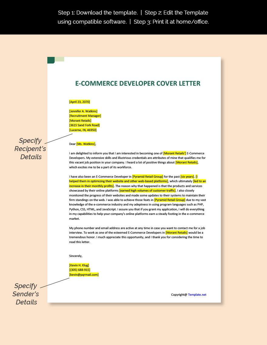 E-Commerce Developer Cover Letter in Word, Pages, PDF, Google Docs ...