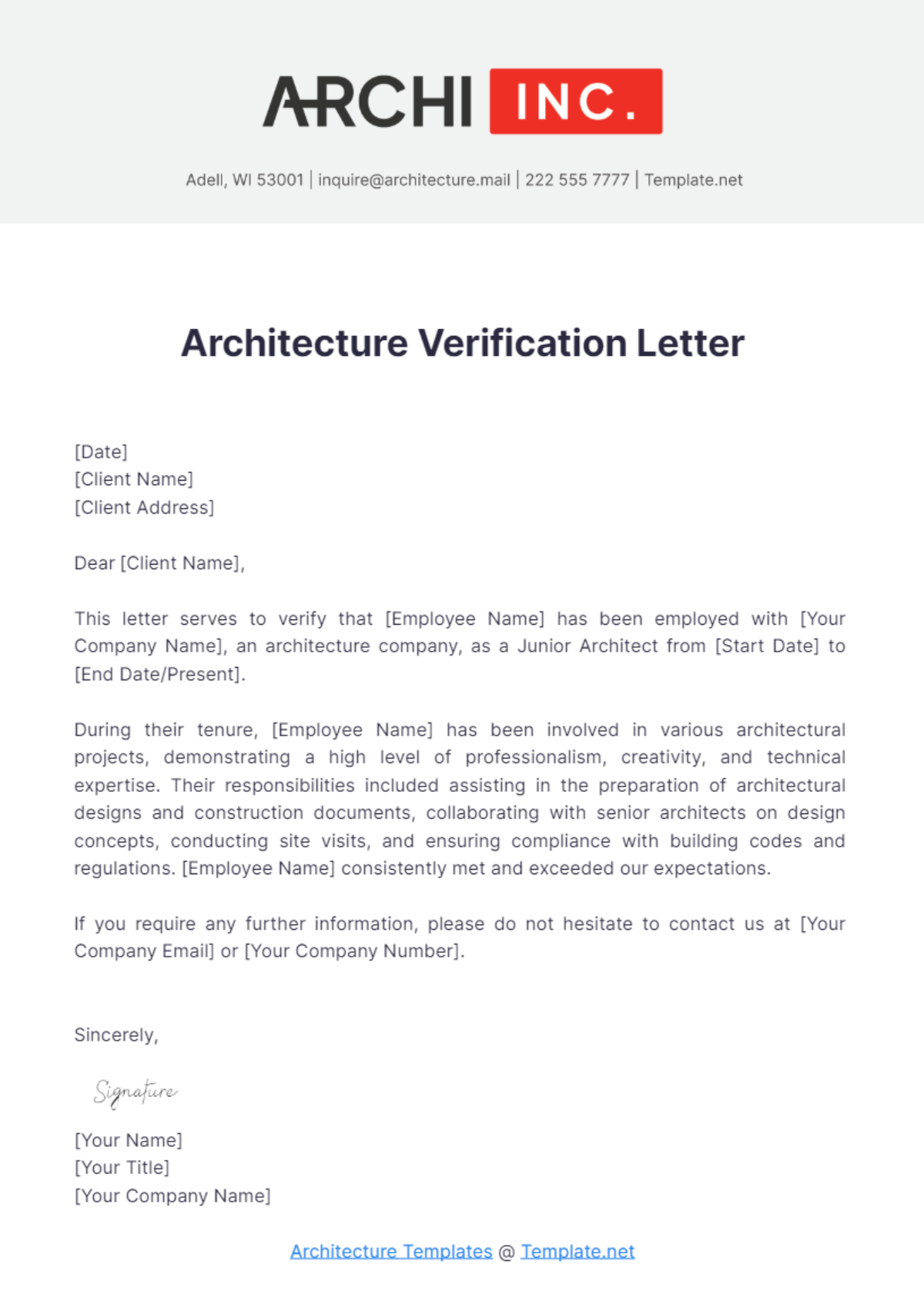 Architecture Verification Letter Template - Edit Online & Download