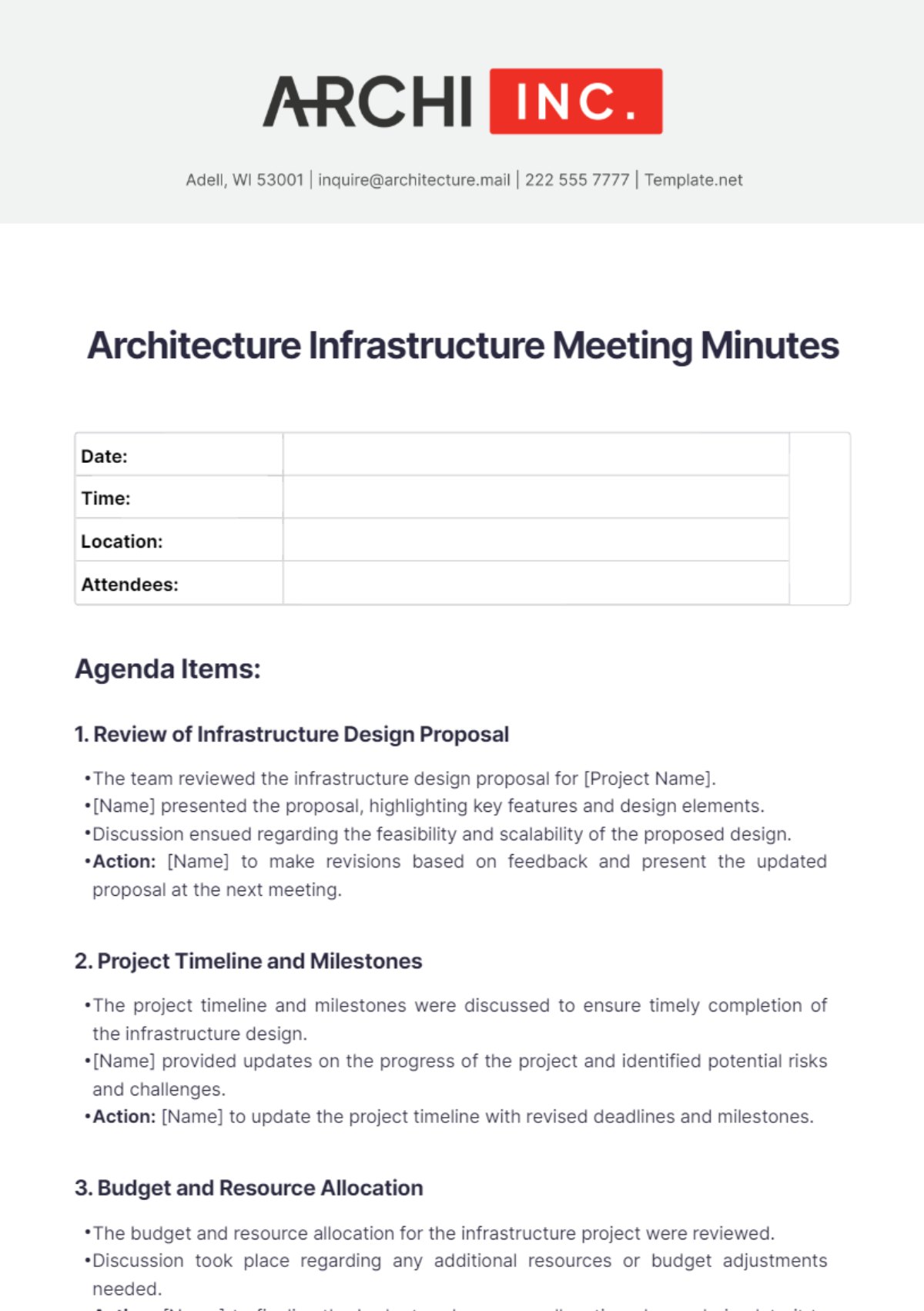 Architecture Infrastructure Meeting Minutes Template - Edit Online & Download