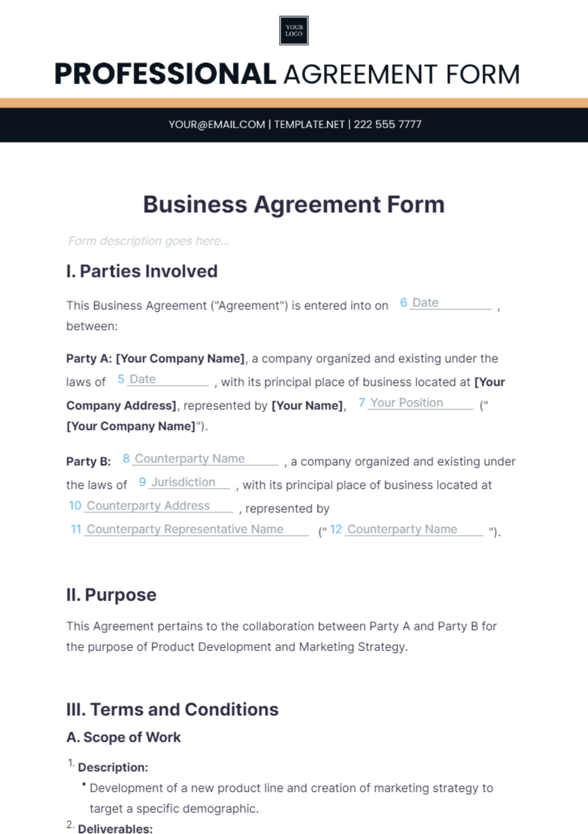 Business Agreement Form Template - Edit Online & Download