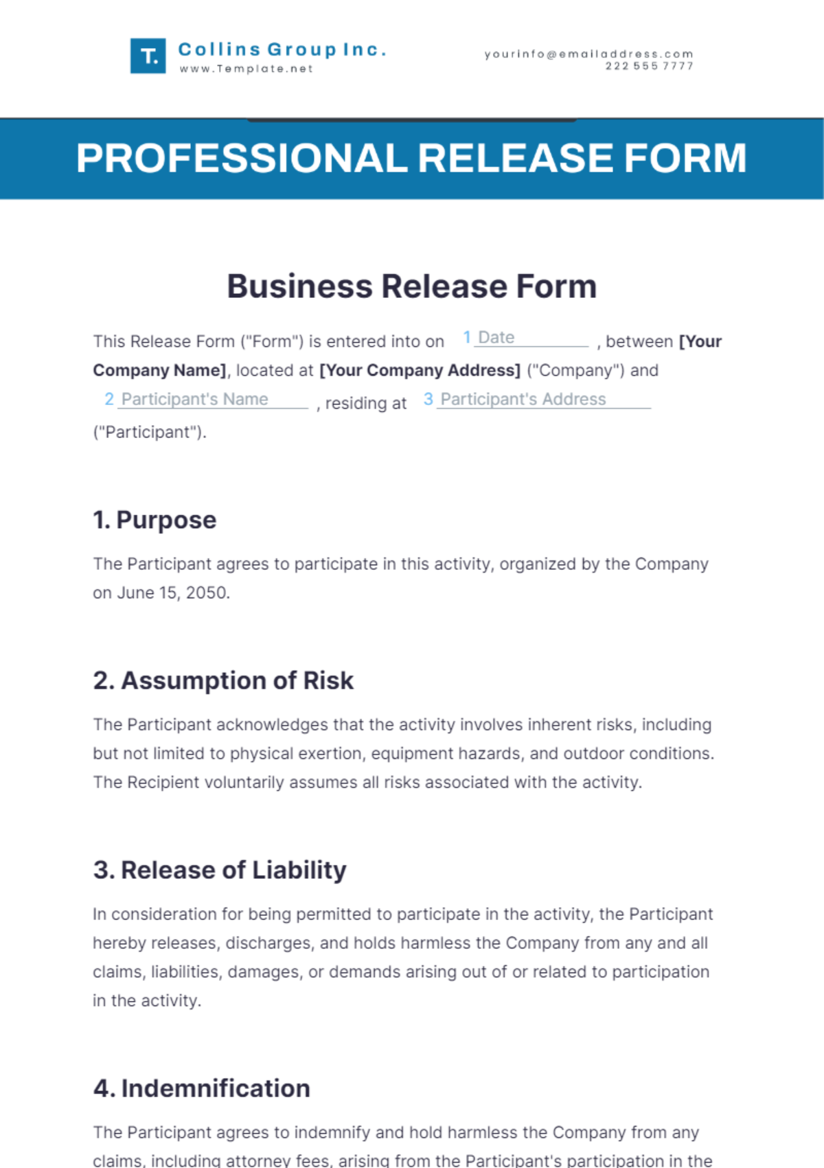 Business Release Form Template