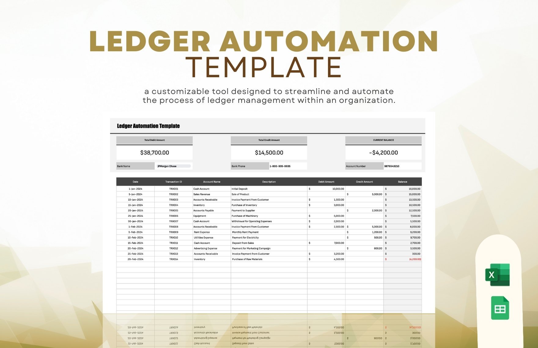 Ledger Automation Template in Excel, Google Sheets