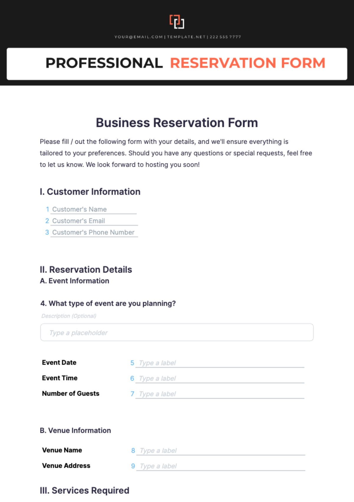 Business Reservation Form Template - Edit Online & Download