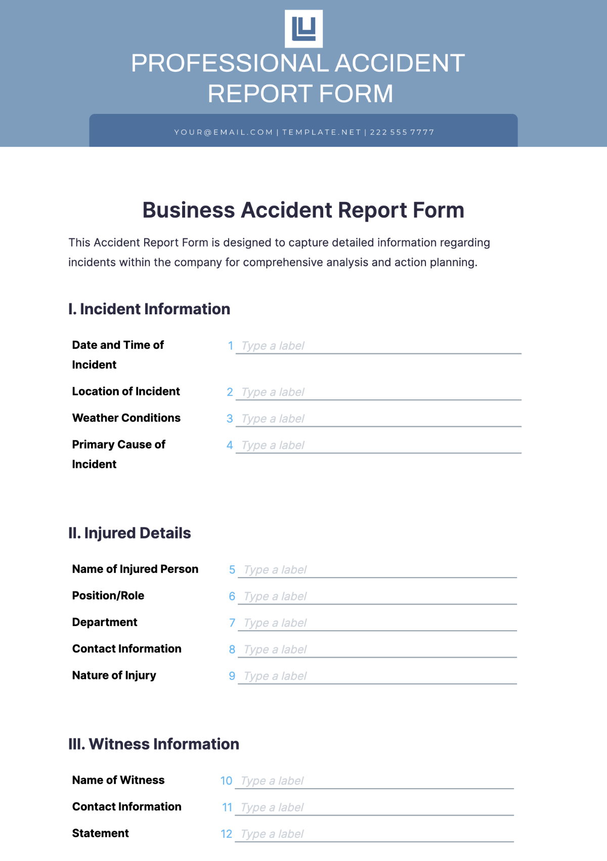 Business Accident Report Form Template - Edit Online & Download