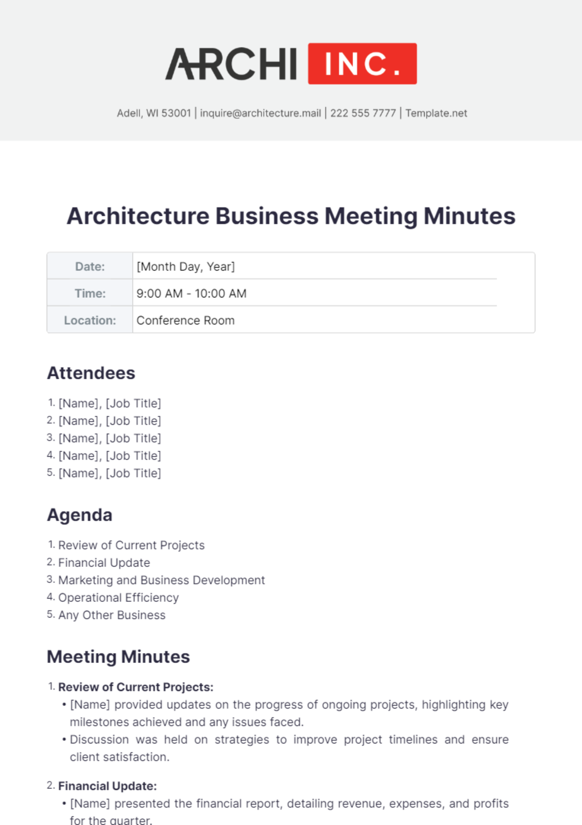 Architecture Business Meeting Minutes Template - Edit Online & Download