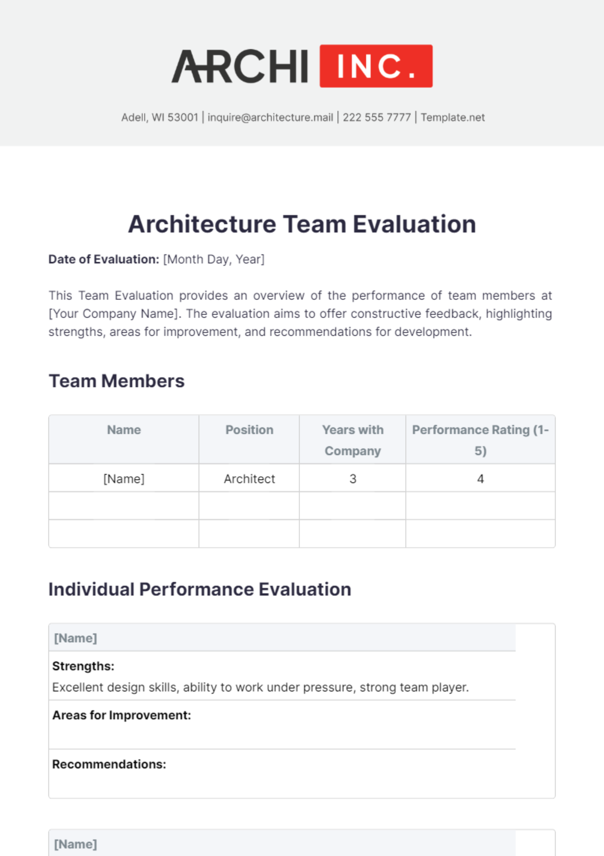 Architecture Team Evaluation Template - Edit Online & Download