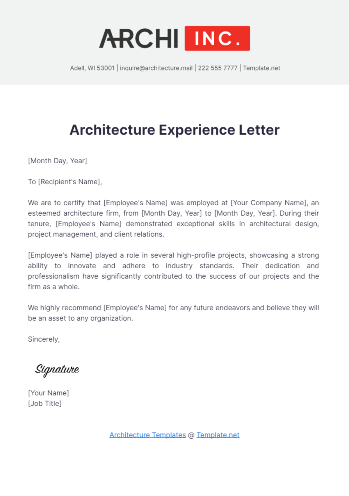 Architecture Experience Letter Template - Edit Online & Download