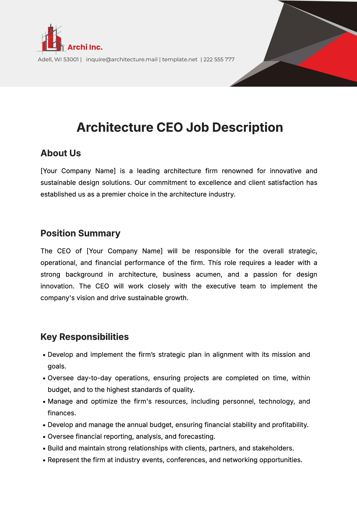 Free Architecture CEO Job Description Template