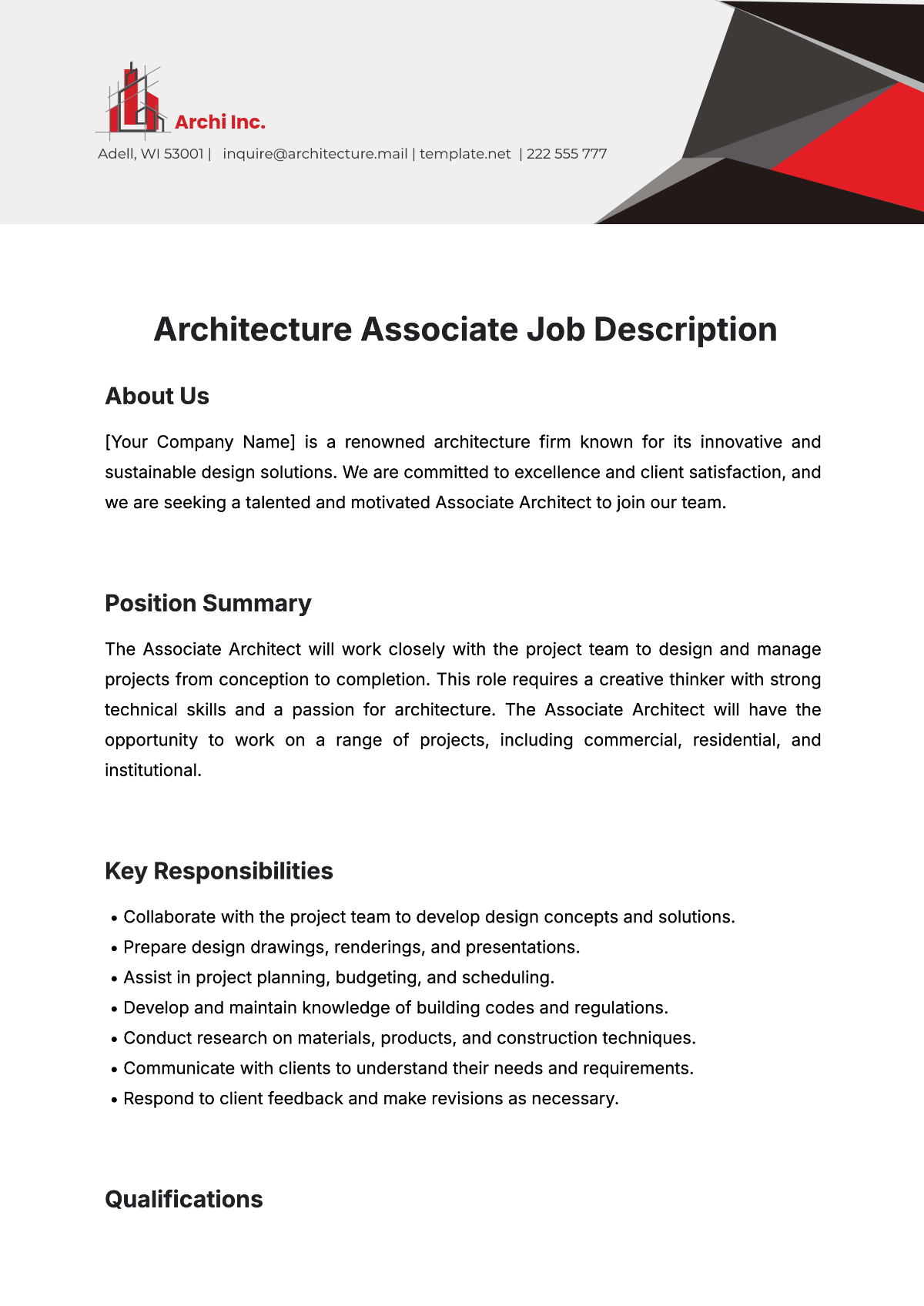 Free Architecture Associate Job Description Template