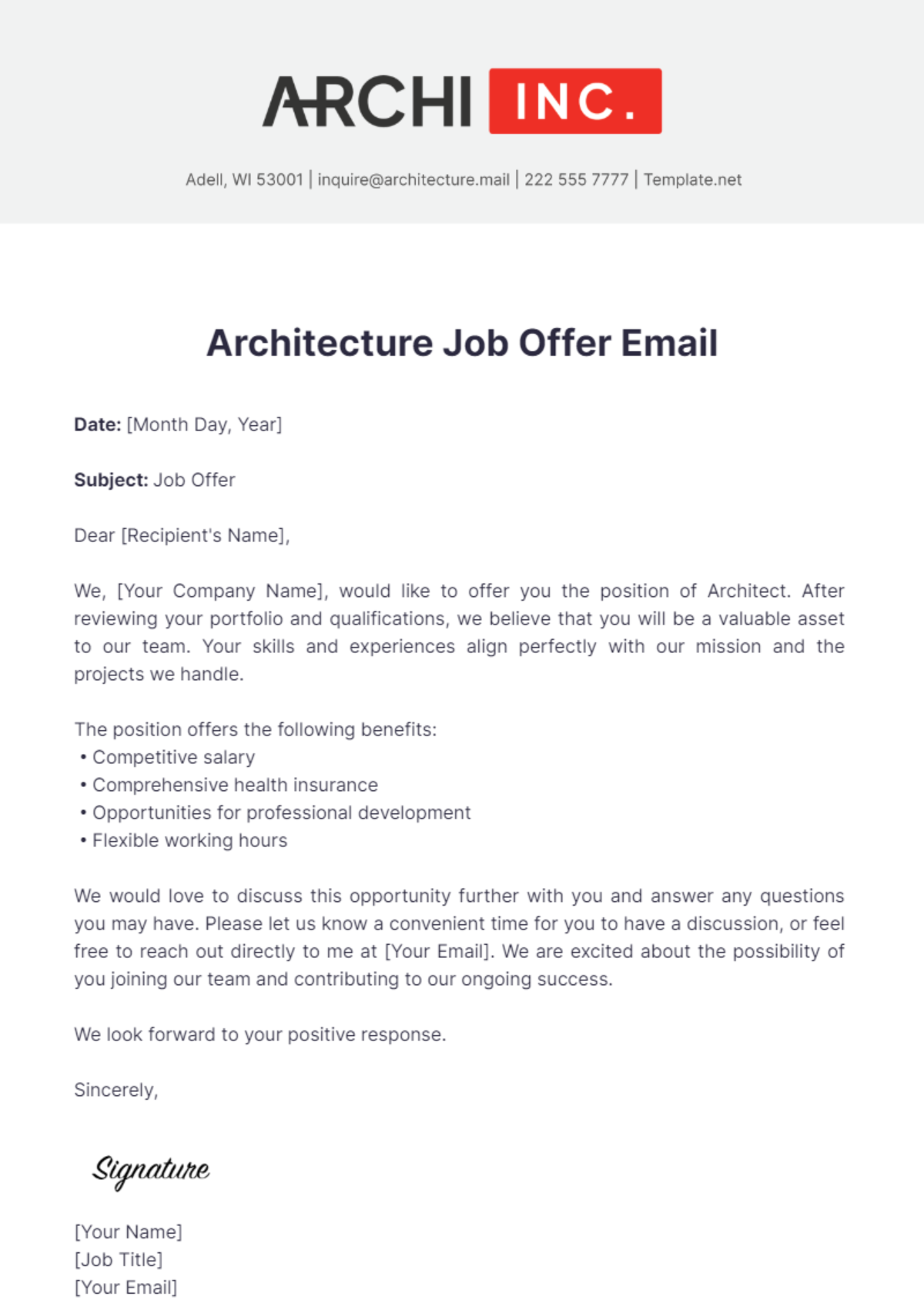 Architecture Job Offer Email Template - Edit Online & Download