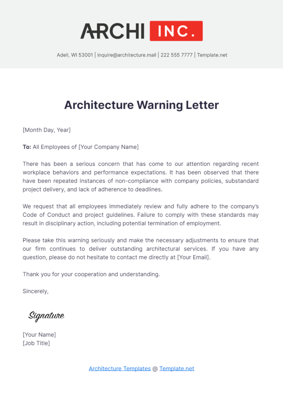 Architecture Warning Letter Template - Edit Online & Download