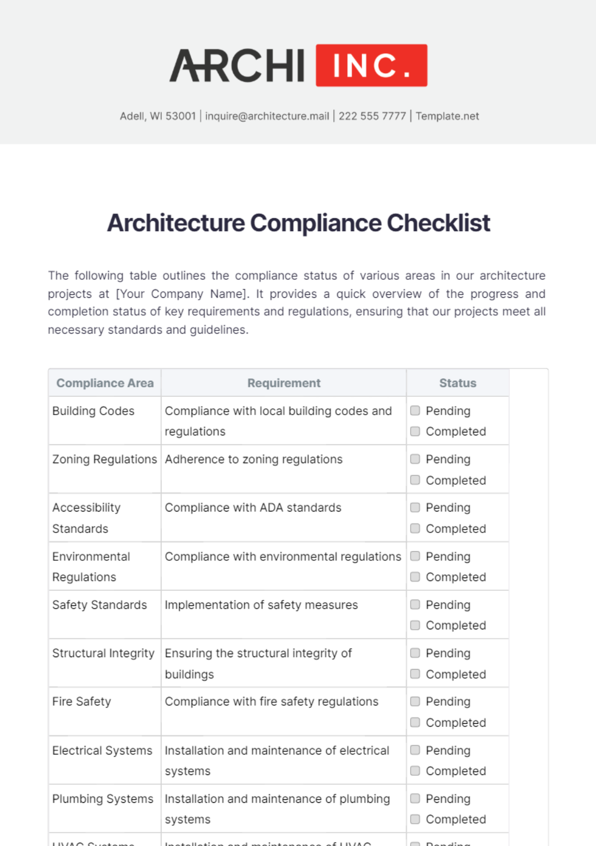 Architecture Compliance Checklist Template - Edit Online & Download