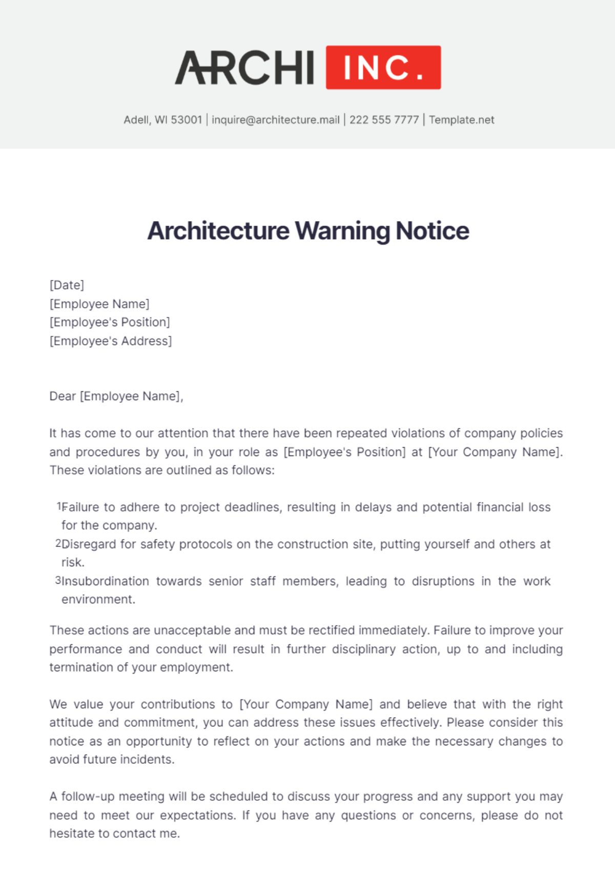 Architecture Warning Notice Template - Edit Online & Download