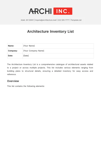Free Architecture Inventory List Template to Edit Online