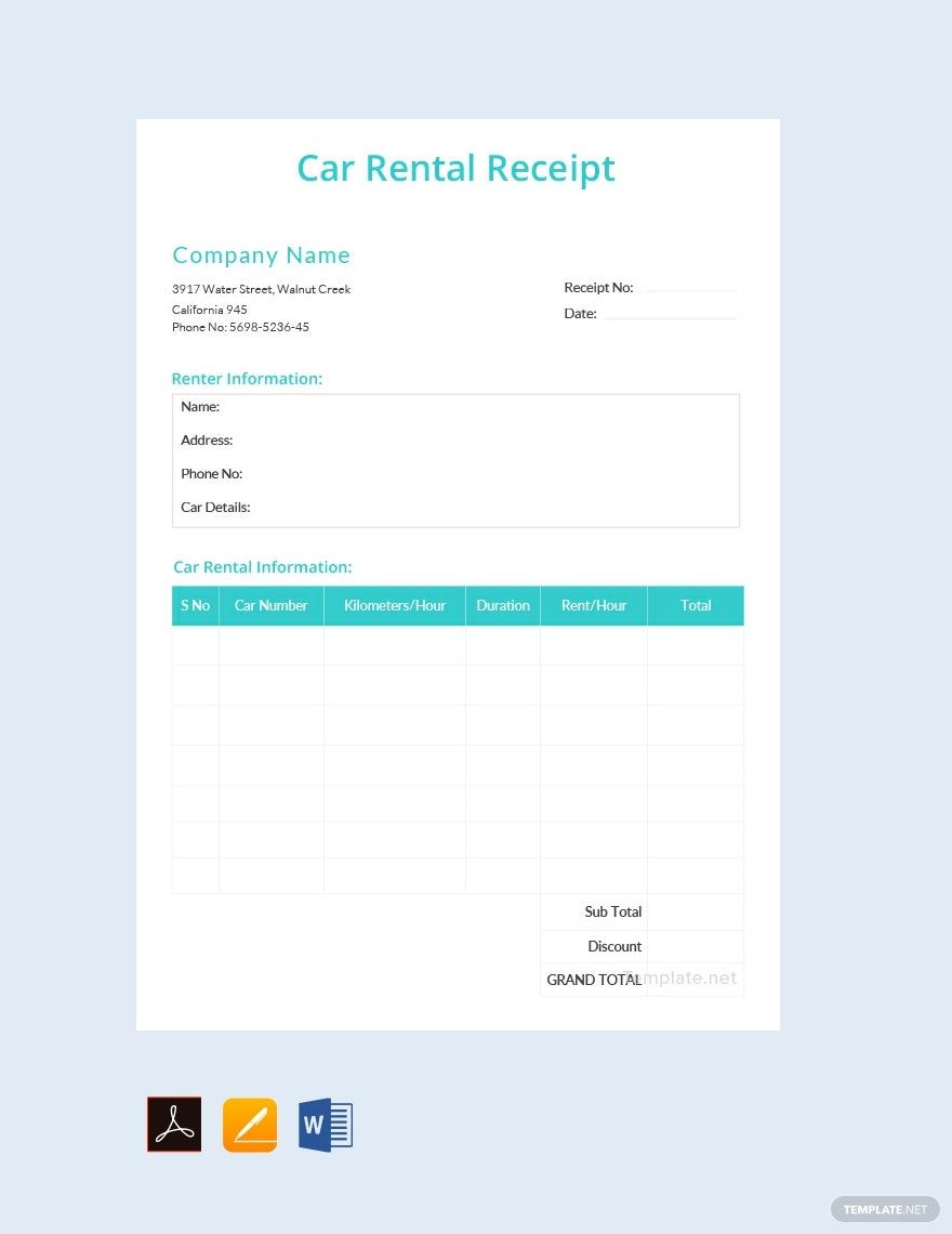 Simple Car Rental Receipt Template