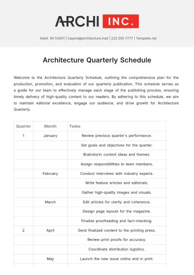 Free Architecture Quarterly Schedule Template to Edit Online