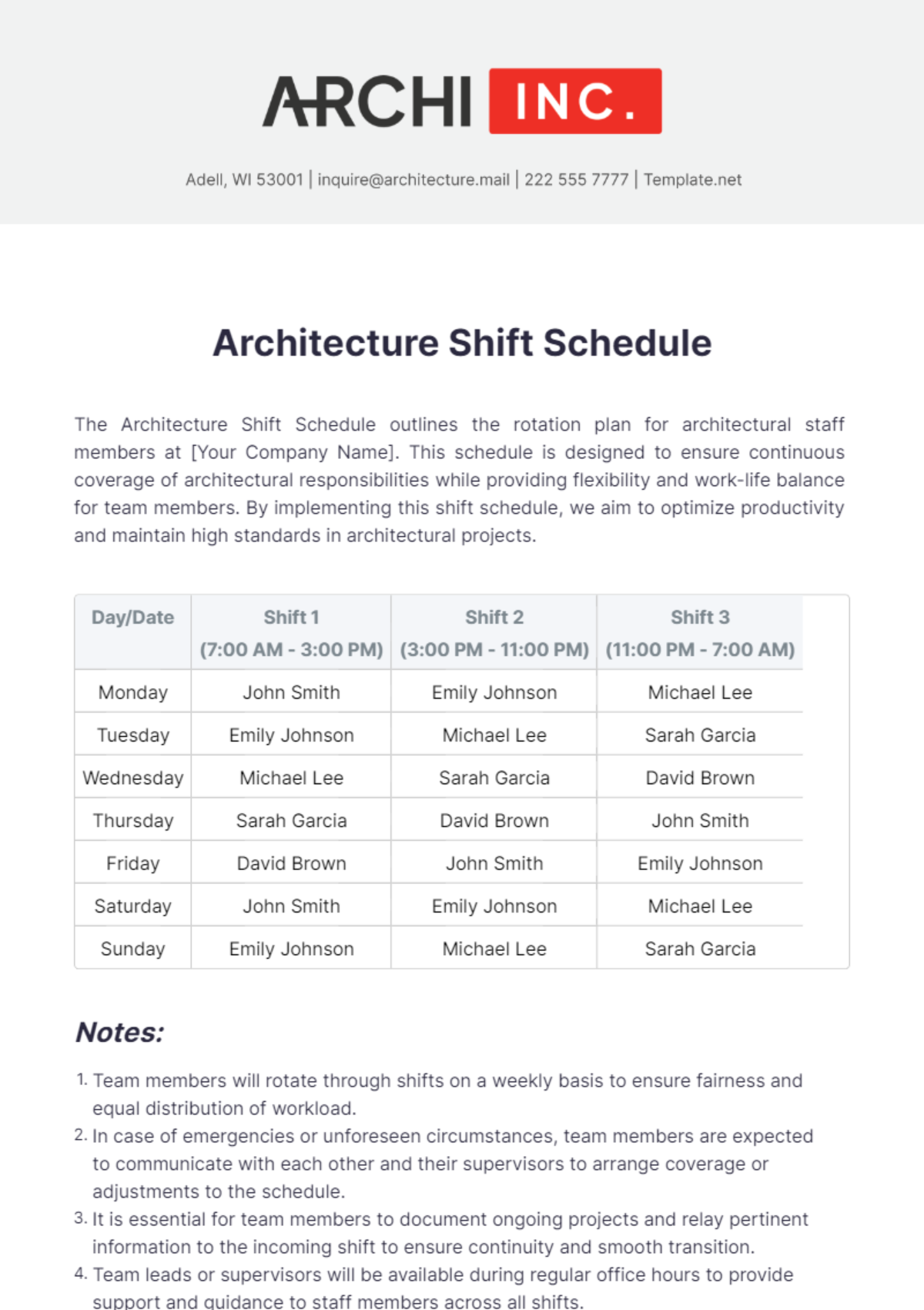 Architecture Shift Schedule Template - Edit Online & Download