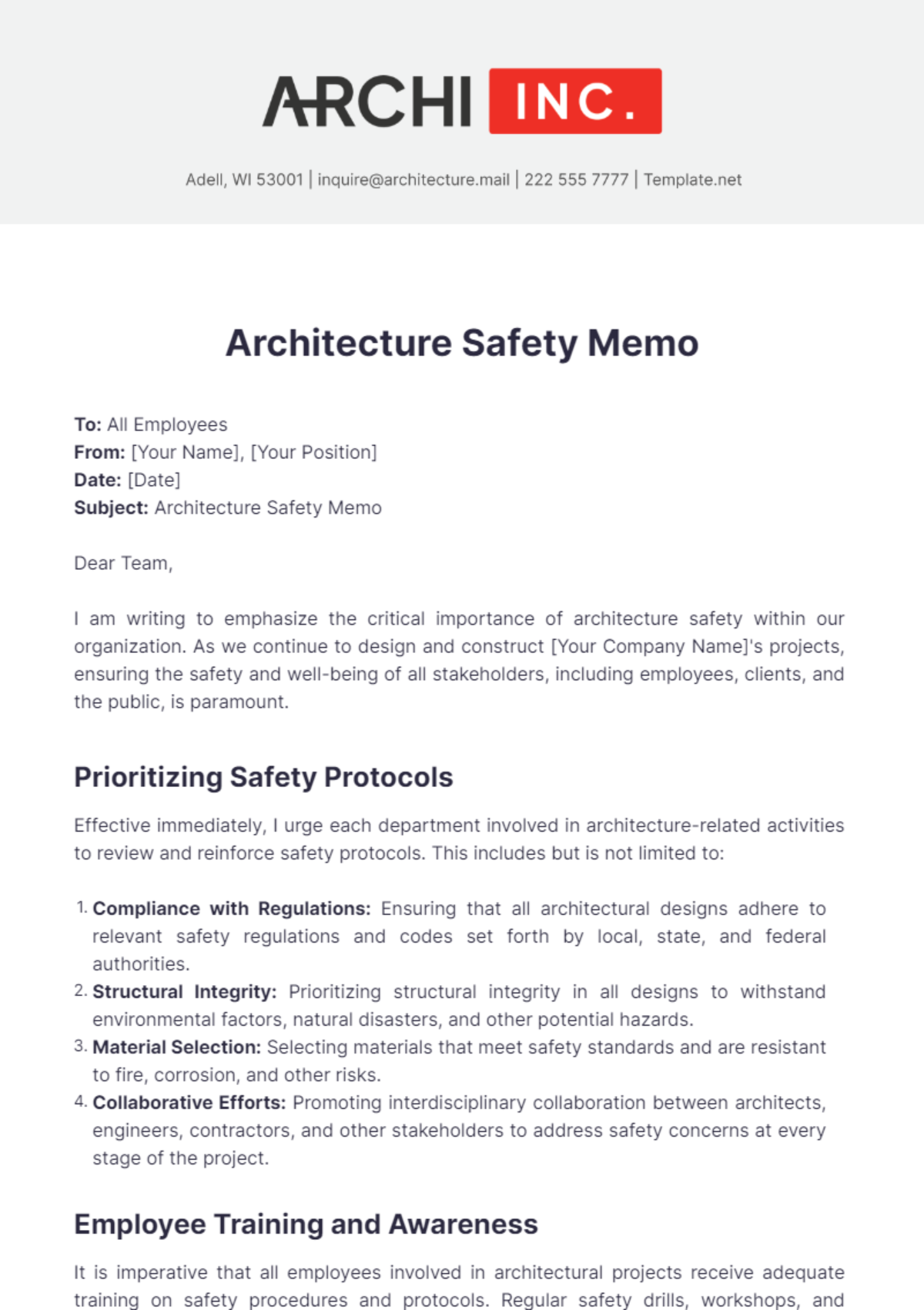 Architecture Safety Memo Template - Edit Online & Download