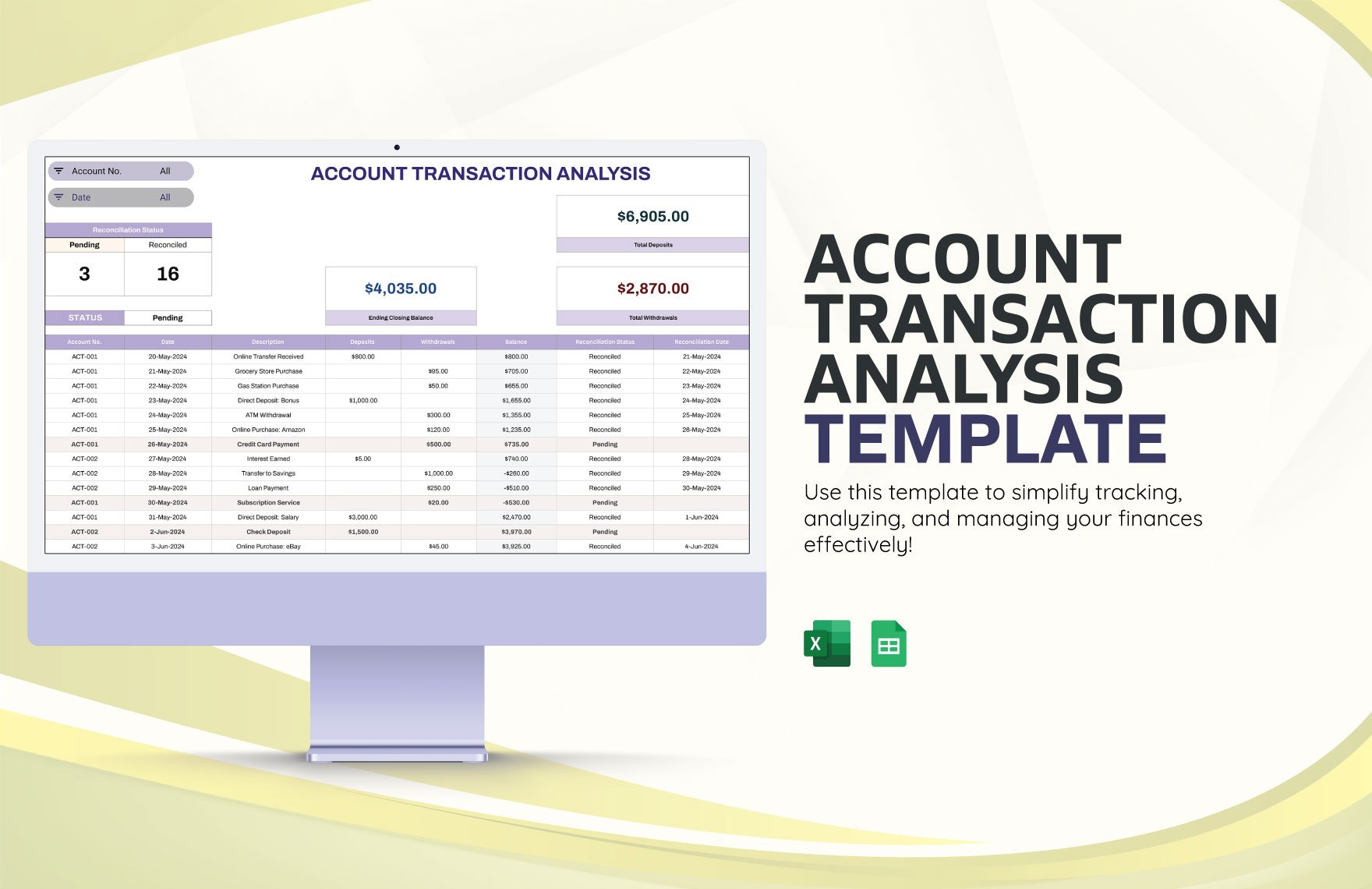 Account Transaction Analysis Template in Word, Google Sheets