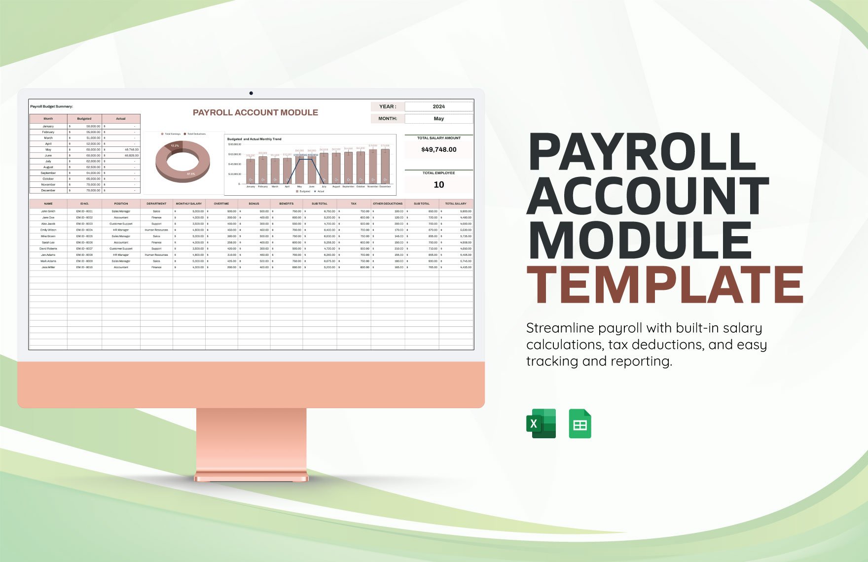 Payroll Account Module Template in Excel, Google Sheets