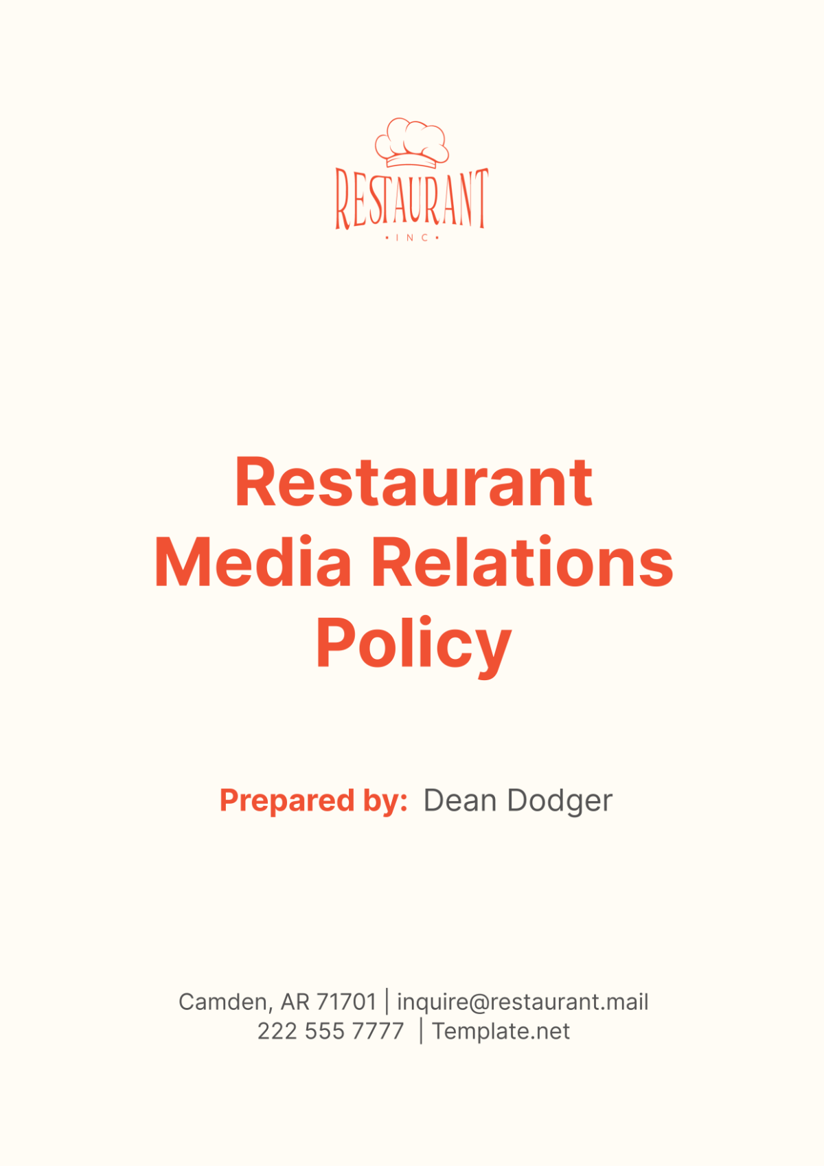 Restaurant Media Relations Policy Template