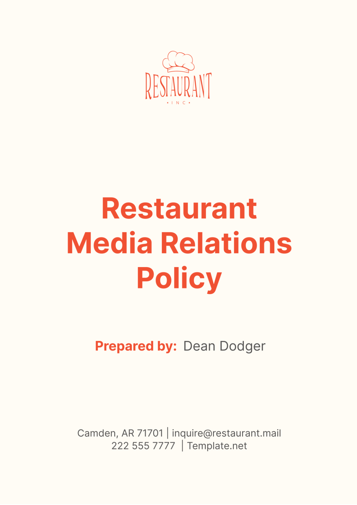 Restaurant Media Relations Policy Template - Edit Online & Download