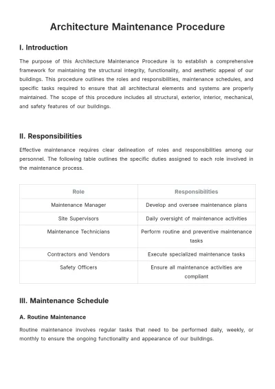 Free Architecture Maintenance Procedure Template to Edit Online