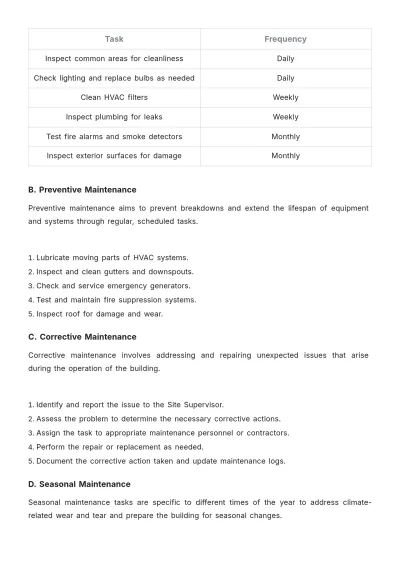 Free Architecture Maintenance Procedure Template to Edit Online