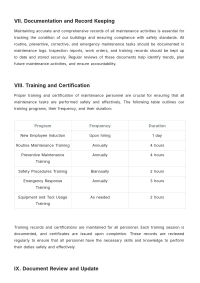 Free Architecture Maintenance Procedure Template to Edit Online