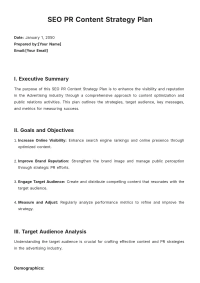 Free SEO PR Content Strategy Plan Template to Edit Online