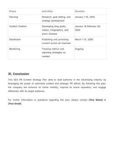 Free SEO PR Content Strategy Plan Template to Edit Online