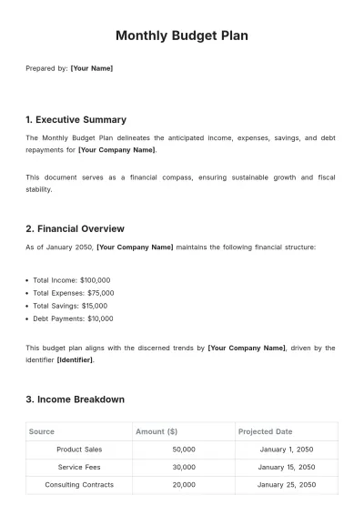 Free Monthly Budget Plan Template to Edit Online