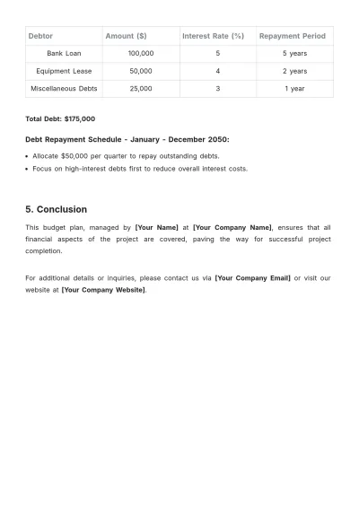Free Project Management Budget Plan Template to Edit Online